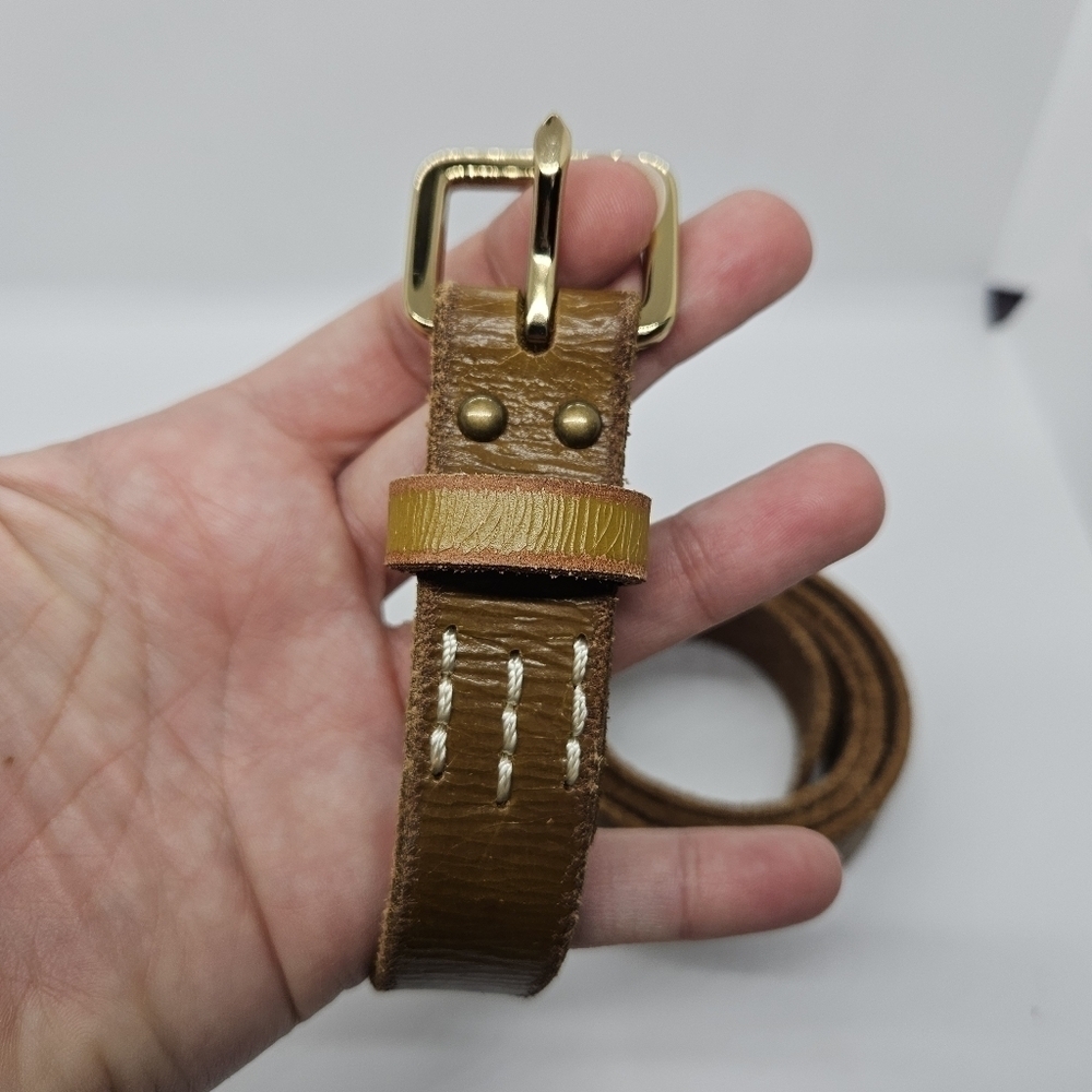 J. Crew brown leather belt with gold tone buckle large - Picture 3 of 7